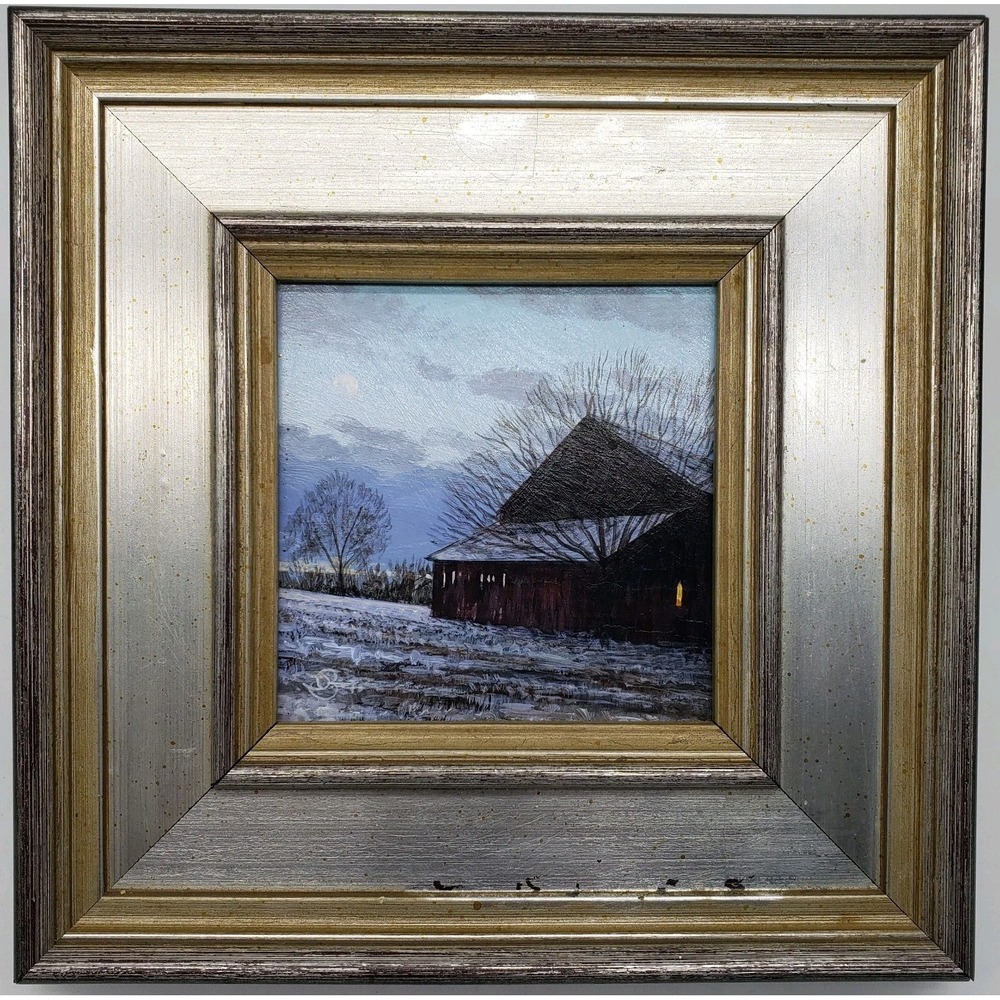 Del-Bouree Bach‎ Acrylic 4x4 (8x8 Framed) 'Winter Work' 2015 Original Signed
